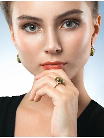 Gold-Plated Earrings With Green Amber The Napoli, image , picture 3