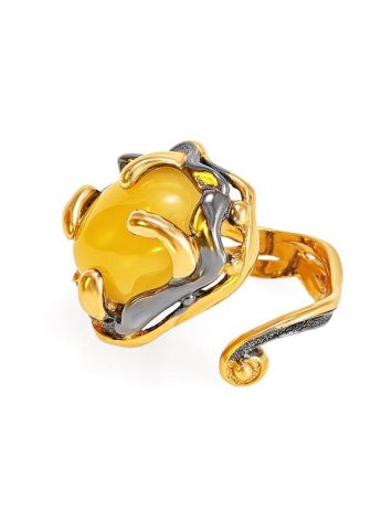 Bold Adjustable Honey Amber Ring In Gold-Plated Silver With Crystals The Pompadour, Ring Size: Adjustable, image , picture 6