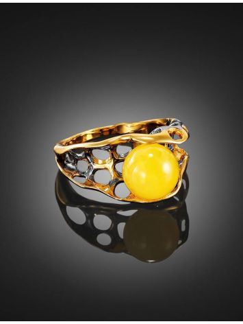 Bold Gold-Plated Ring With Honey Amber The Turandot, Ring Size: 13 / 22, image , picture 2