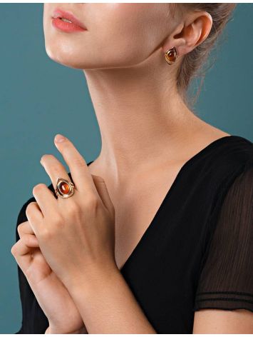 Cocktail Amber Ring In Gold With Crystals The Raphael, Ring Size: 8 / 18, image , picture 6