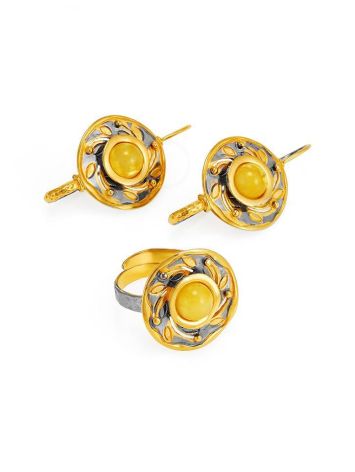 Bold Gold-Plated Earrings With Honey Amber The Aida, image , picture 5
