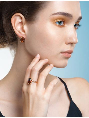 Сlassic Gold-Plated Cocktail Ring With Cognac Amber The Suite, Ring Size: 11.5 / 21, image , picture 4