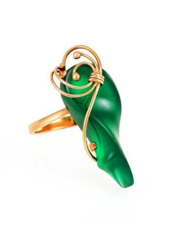 Refined Golden Ring With Green Synthetic Onyx The Serenade, Ring Size: Adjustable, image , picture 3