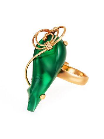 Refined Golden Ring With Green Synthetic Onyx The Serenade, Ring Size: Adjustable, image , picture 4