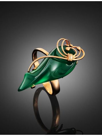Refined Golden Ring With Green Synthetic Onyx The Serenade, Ring Size: Adjustable, image , picture 2