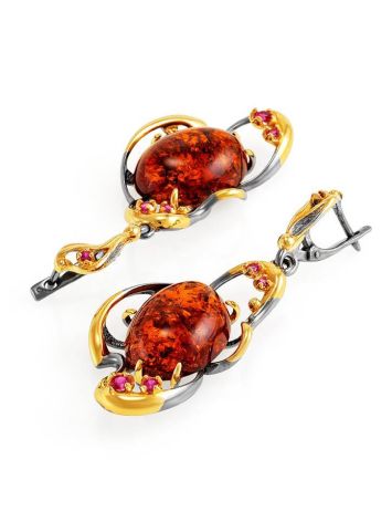 Drop Gold-Plated Earrings With Cognac Amber And Crystals The Pompadour, image , picture 4