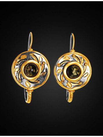 Green Amber Earrings In Gold-Plated Silver The Aida, image , picture 5