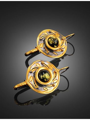 Green Amber Earrings In Gold-Plated Silver The Aida, image , picture 3