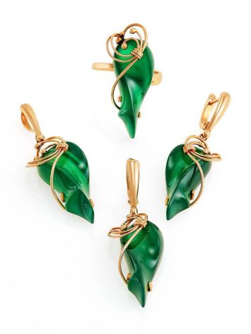 Refined Golden Ring With Green Synthetic Onyx The Serenade, Ring Size: Adjustable, image , picture 5