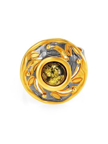 Adjustable Gold-Plated Ring With Green Amber The Aida, Ring Size: Adjustable, image , picture 4