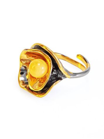 Bold Gold-Plated Ring With Honey Amber The Turandot, Ring Size: Adjustable, image , picture 3