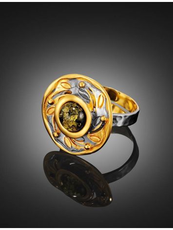 Adjustable Gold-Plated Ring With Green Amber The Aida, Ring Size: Adjustable, image , picture 2