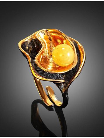 Bold Gold-Plated Ring With Honey Amber The Turandot, Ring Size: Adjustable, image , picture 2