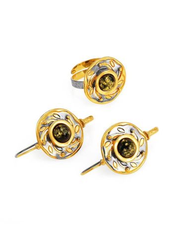 Green Amber Earrings In Gold-Plated Silver The Aida, image , picture 6