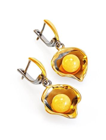 Drop Amber Earrings In Gold-Plated Silver The Turandot, image , picture 3