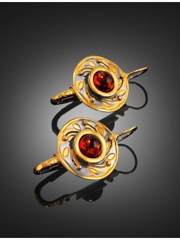 Cognac Amber Earrings In Gold Plated Silver The Aida, image , picture 2