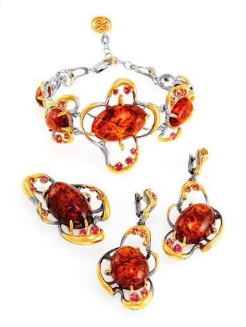 Drop Gold-Plated Earrings With Cognac Amber And Crystals The Pompadour, image , picture 5