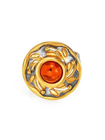Adjustable Cognac Amber Ring In Gold-Plated Silver The Aida, Ring Size: Adjustable, image , picture 3