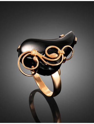 Black Synthetic Onyx Ring In Gold The Serenade, Ring Size: Adjustable, image , picture 2