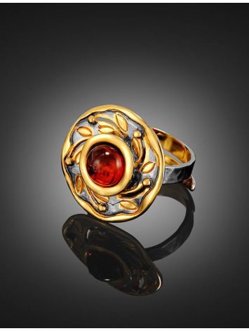 Adjustable Cognac Amber Ring In Gold-Plated Silver The Aida, Ring Size: Adjustable, image , picture 2