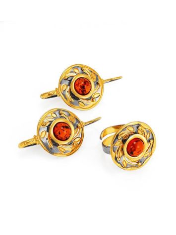Adjustable Cognac Amber Ring In Gold-Plated Silver The Aida, Ring Size: Adjustable, image , picture 4