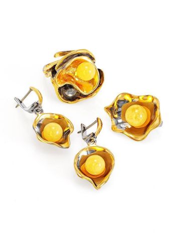Bold Gold-Plated Ring With Honey Amber The Turandot, Ring Size: Adjustable, image , picture 4
