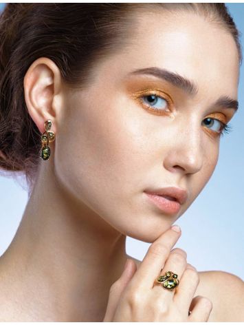 Gold-Plated Earrings With Green Amber The Symphony, image , picture 2