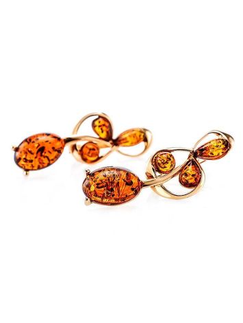 Bright Gold-Plated Earrings With Cognac Amber The Symphony, image , picture 3