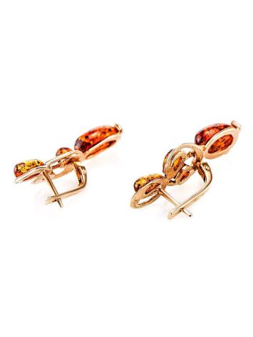Bright Gold-Plated Earrings With Cognac Amber The Symphony, image , picture 5