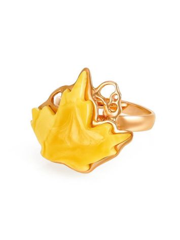 Leaf Shaped Amber Ring In Gold The Canada, Ring Size: Adjustable, image , picture 3