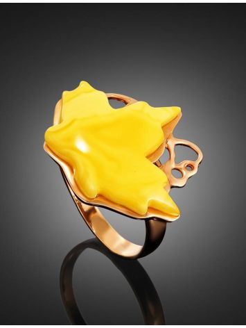 Leaf Shaped Amber Ring In Gold The Canada, Ring Size: Adjustable, image , picture 2