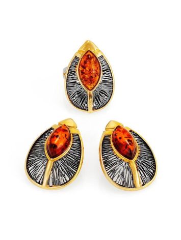 Bold Gold-Plated Cocktail Ring With Cognac Amber The Firebird, Ring Size: 6 / 16.5, image , picture 6