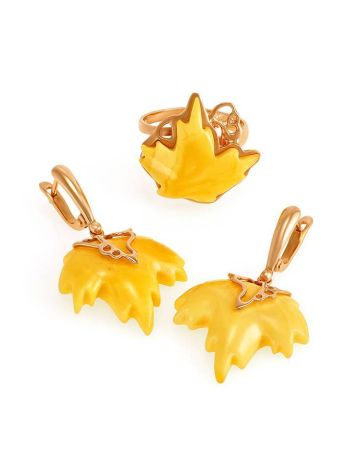 Leaf Shaped Amber Ring In Gold The Canada, Ring Size: Adjustable, image , picture 4
