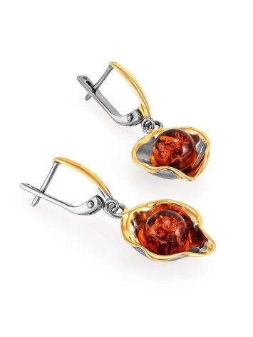 Drop Amber Earrings In Gold-Plated Silver The Turandot, image , picture 4