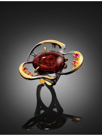 Adjustable Gold-Plated Ring With Cognac Amber And Crystals The Pompadour, Ring Size: Adjustable, image , picture 2