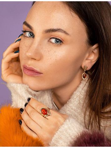 Cocktail Amber Ring In Gold With Crystals The Raphael, Ring Size: 8 / 18, image , picture 2