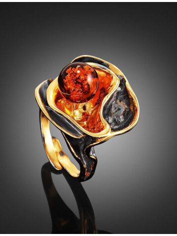 Adjustable Amber Ring In Gold-Plated Silver The Turandot, Ring Size: Adjustable, image , picture 2