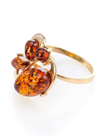 Cognac Amber Ring In Gold Plated Silver The Symphony, Ring Size: 5 / 15.5, image , picture 5