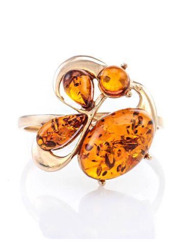 Cognac Amber Ring In Gold Plated Silver The Symphony, Ring Size: 5 / 15.5, image , picture 4