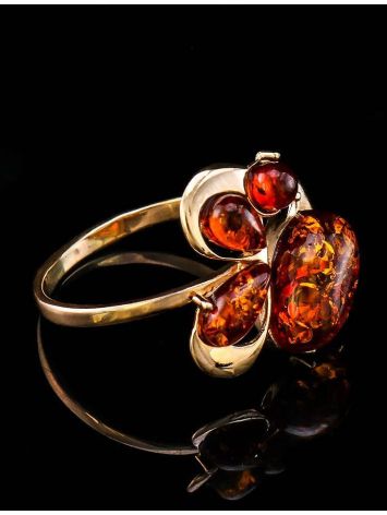 Cognac Amber Ring In Gold Plated Silver The Symphony, Ring Size: 12 / 21.5, image , picture 2