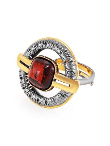 Крупное серебряное кольцо с натуральным янтарём «Терция» б/р, Ring Size: Adjustable, image , picture 3