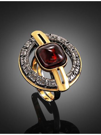 Крупное серебряное кольцо с натуральным янтарём «Терция» б/р, Ring Size: Adjustable, image , picture 2