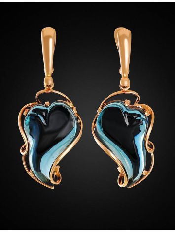 Gold-Plated Dangle Earrings With Blue Synthetic Topaz The Serenade, image , picture 4