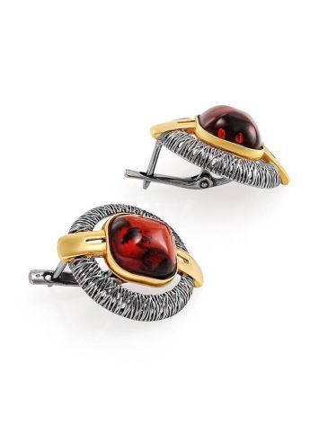 Vintage Style Round Gold-Plated Earrings With Cherry Amber The Tercio, image , picture 3