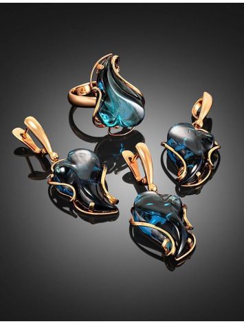 Gold-Plated Dangle Earrings With Blue Synthetic Topaz The Serenade, image , picture 6