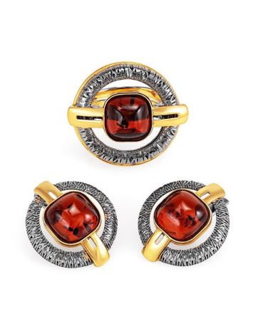 Vintage Style Round Gold-Plated Earrings With Cherry Amber The Tercio, image , picture 5