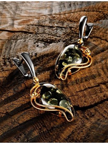 Gold-Plated Handcrafted Earrings With Green Amber The Rialto, image , picture 3