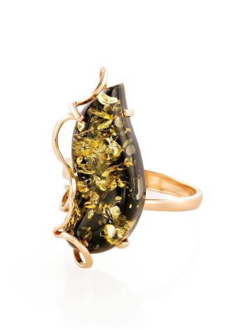 Handcrafted Golden Ring With Green Amber Stone The Rialto, Ring Size: Adjustable, image , picture 3
