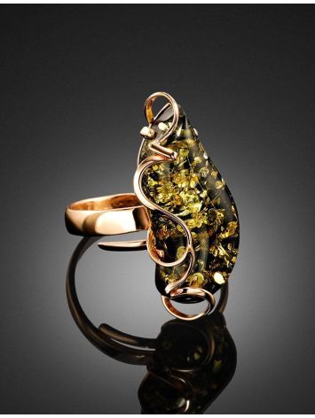 Handcrafted Golden Ring With Green Amber Stone The Rialto, Ring Size: Adjustable, image , picture 2