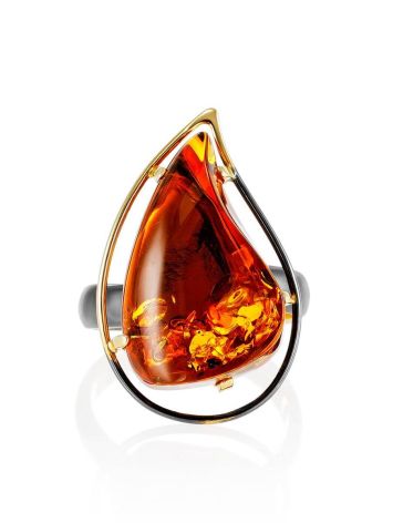 GOLD PLATED COCKTAIL RING WITH COGNAC AMBER THE RIALTO, Ring Size: Adjustable, image , picture 3